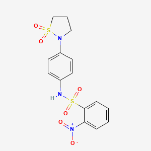 molecular formula C15H15N3O6S2 B2551224 N-(4-(1,1-dioxidoisothiazolidin-2-yl)phenyl)-2-nitrobenzenesulfonamide CAS No. 941948-92-1