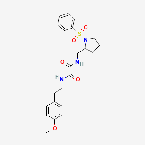 molecular formula C22H27N3O5S B2551235 N-{[1-(benzenesulfonyl)pyrrolidin-2-yl]methyl}-N'-[2-(4-methoxyphenyl)ethyl]ethanediamide CAS No. 896268-73-8