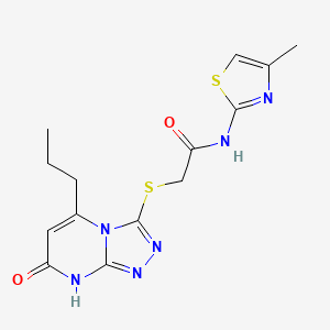 molecular formula C14H16N6O2S2 B2551247 N-(4-methyl-1,3-thiazol-2-yl)-2-({7-oxo-5-propyl-7H,8H-[1,2,4]triazolo[4,3-a]pyrimidin-3-yl}sulfanyl)acetamide CAS No. 891123-64-1