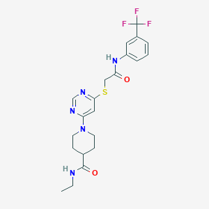 molecular formula C21H24F3N5O2S B2551250 N-ethyl-1-{6-[({[3-(trifluoromethyl)phenyl]carbamoyl}methyl)sulfanyl]pyrimidin-4-yl}piperidine-4-carboxamide CAS No. 1185018-88-5