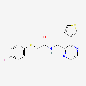 molecular formula C17H14FN3OS2 B2551259 2-((4-fluorophenyl)thio)-N-((3-(thiophen-3-yl)pyrazin-2-yl)methyl)acetamide CAS No. 2034392-22-6