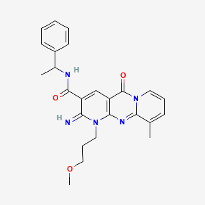 molecular formula C25H27N5O3 B2551262 2-imino-1-(3-methoxypropyl)-10-methyl-5-oxo-N-(1-phenylethyl)-2,5-dihydro-1H-dipyrido[1,2-a:2',3'-d]pyrimidine-3-carboxamide CAS No. 510762-80-8