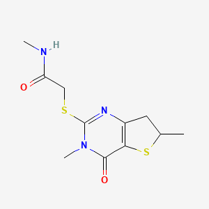 molecular formula C11H15N3O2S2 B2551358 2-({3,6-dimethyl-4-oxo-3H,4H,6H,7H-thieno[3,2-d]pyrimidin-2-yl}sulfanyl)-N-methylacetamide CAS No. 921497-46-3