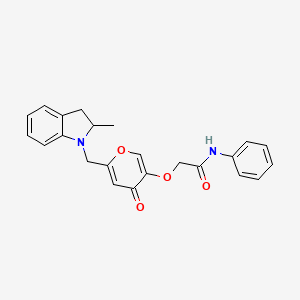 molecular formula C23H22N2O4 B2551366 2-((6-((2-methylindolin-1-yl)methyl)-4-oxo-4H-pyran-3-yl)oxy)-N-phenylacetamide CAS No. 898416-87-0