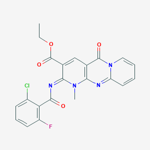 molecular formula C22H16ClFN4O4 B2551369 ethyl 6-(2-chloro-6-fluorobenzoyl)imino-7-methyl-2-oxo-1,7,9-triazatricyclo[8.4.0.03,8]tetradeca-3(8),4,9,11,13-pentaene-5-carboxylate CAS No. 534565-97-4