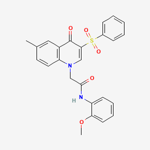 molecular formula C25H22N2O5S B2551388 2-[3-(benzenesulfonyl)-6-methyl-4-oxo-1,4-dihydroquinolin-1-yl]-N-(2-methoxyphenyl)acetamide CAS No. 866588-92-3