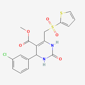 molecular formula C17H15ClN2O5S2 B2551415 METHYL 4-(3-CHLOROPHENYL)-2-OXO-6-[(THIOPHENE-2-SULFONYL)METHYL]-1,2,3,4-TETRAHYDROPYRIMIDINE-5-CARBOXYLATE CAS No. 899724-18-6