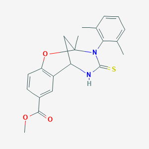 molecular formula C21H22N2O3S B2551417 methyl 10-(2,6-dimethylphenyl)-9-methyl-11-sulfanylidene-8-oxa-10,12-diazatricyclo[7.3.1.0^{2,7}]trideca-2,4,6-triene-4-carboxylate CAS No. 893789-61-2