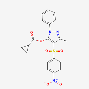 molecular formula C20H17N3O6S B2551449 [5-Methyl-4-(4-nitrophenyl)sulfonyl-2-phenylpyrazol-3-yl] cyclopropanecarboxylate CAS No. 851093-68-0