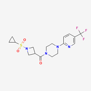 molecular formula C17H21F3N4O3S B2551453 (1-(Cyclopropylsulfonyl)azetidin-3-yl)(4-(5-(trifluoromethyl)pyridin-2-yl)piperazin-1-yl)methanone CAS No. 1428349-47-6