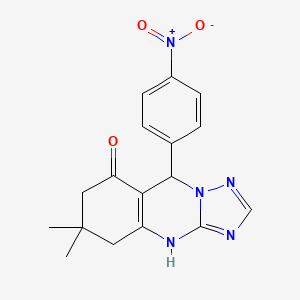 molecular formula C17H17N5O3 B2551454 6,6-dimethyl-9-(4-nitrophenyl)-5,6,7,9-tetrahydro[1,2,4]triazolo[5,1-b]quinazolin-8(4H)-one CAS No. 421586-25-6