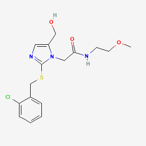 molecular formula C16H20ClN3O3S B2551456 2-(2-((2-chlorobenzyl)thio)-5-(hydroxymethyl)-1H-imidazol-1-yl)-N-(2-methoxyethyl)acetamide CAS No. 921526-15-0
