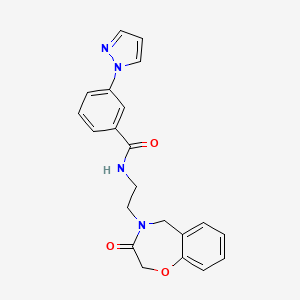 molecular formula C21H20N4O3 B2551482 N-(2-(3-oxo-2,3-dihydrobenzo[f][1,4]oxazepin-4(5H)-yl)ethyl)-3-(1H-pyrazol-1-yl)benzamide CAS No. 1903437-50-2
