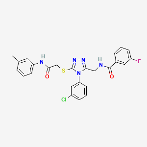 molecular formula C25H21ClFN5O2S B2551506 N-{[4-(3-chlorophenyl)-5-({[(3-methylphenyl)carbamoyl]methyl}sulfanyl)-4H-1,2,4-triazol-3-yl]methyl}-3-fluorobenzamide CAS No. 391914-62-8