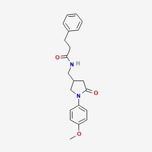 molecular formula C21H24N2O3 B2551511 N-((1-(4-methoxyphenyl)-5-oxopyrrolidin-3-yl)methyl)-3-phenylpropanamide CAS No. 954652-76-7