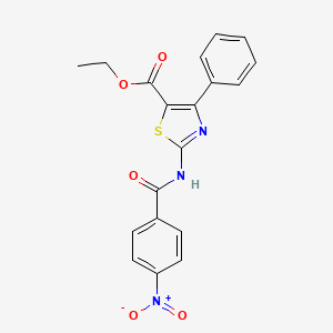 molecular formula C19H15N3O5S B2551528 Ethyl 2-(4-nitrobenzamido)-4-phenylthiazole-5-carboxylate CAS No. 312604-96-9