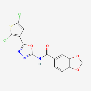 molecular formula C14H7Cl2N3O4S B2551565 N-(5-(2,5-dichlorothiophen-3-yl)-1,3,4-oxadiazol-2-yl)benzo[d][1,3]dioxole-5-carboxamide CAS No. 1170441-78-7