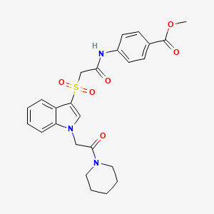 molecular formula C25H27N3O6S B2551600 methyl 4-(2-((1-(2-oxo-2-(piperidin-1-yl)ethyl)-1H-indol-3-yl)sulfonyl)acetamido)benzoate CAS No. 878057-42-2