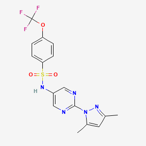 molecular formula C16H14F3N5O3S B2551656 N-(2-(3,5-dimethyl-1H-pyrazol-1-yl)pyrimidin-5-yl)-4-(trifluoromethoxy)benzenesulfonamide CAS No. 1396809-28-1