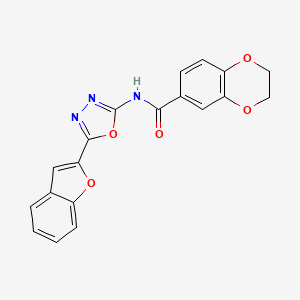 molecular formula C19H13N3O5 B2551691 N-[5-(1-benzofuran-2-yl)-1,3,4-oxadiazol-2-yl]-2,3-dihydro-1,4-benzodioxine-6-carboxamide CAS No. 922099-32-9
