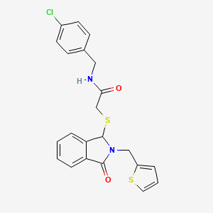 molecular formula C22H19ClN2O2S2 B2551734 N-(4-chlorobenzyl)-2-{[3-oxo-2-(2-thienylmethyl)-2,3-dihydro-1H-isoindol-1-yl]sulfanyl}acetamide CAS No. 866008-25-5