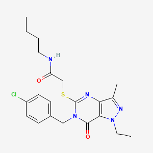 molecular formula C21H26ClN5O2S B2551796 N-butyl-2-({6-[(4-chlorophenyl)methyl]-1-ethyl-3-methyl-7-oxo-1H,6H,7H-pyrazolo[4,3-d]pyrimidin-5-yl}sulfanyl)acetamide CAS No. 1276464-00-6