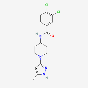 molecular formula C16H18Cl2N4O B2551799 3,4-dichloro-N-[1-(5-methyl-1H-pyrazol-3-yl)piperidin-4-yl]benzamide CAS No. 2034207-92-4