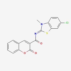 molecular formula C18H11ClN2O3S B2551846 N-[(2Z)-6-chloro-3-methyl-2,3-dihydro-1,3-benzothiazol-2-ylidene]-2-oxo-2H-chromene-3-carboxamide CAS No. 393835-17-1