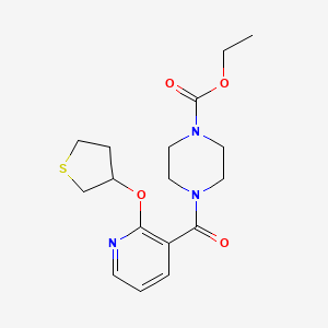 molecular formula C17H23N3O4S B2551884 Ethyl 4-(2-((tetrahydrothiophen-3-yl)oxy)nicotinoyl)piperazine-1-carboxylate CAS No. 2034499-04-0