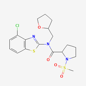 molecular formula C18H22ClN3O4S2 B2551897 N-(4-chloro-1,3-benzothiazol-2-yl)-1-methanesulfonyl-N-[(oxolan-2-yl)methyl]pyrrolidine-2-carboxamide CAS No. 1219369-44-4