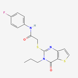molecular formula C17H16FN3O2S2 B2551903 N-(4-fluorophenyl)-2-({4-oxo-3-propyl-3H,4H-thieno[3,2-d]pyrimidin-2-yl}sulfanyl)acetamide CAS No. 1252817-23-4