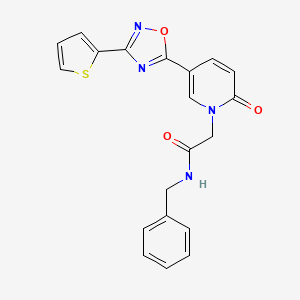 molecular formula C20H16N4O3S B2551948 N-benzyl-2-[2-oxo-5-[3-(2-thienyl)-1,2,4-oxadiazol-5-yl]pyridin-1(2H)-yl]acetamide CAS No. 1396765-59-5