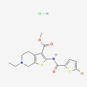 molecular formula C16H18BrClN2O3S2 B2551953 Methyl 2-(5-bromothiophene-2-carboxamido)-6-ethyl-4,5,6,7-tetrahydrothieno[2,3-c]pyridine-3-carboxylate hydrochloride CAS No. 1189892-02-1