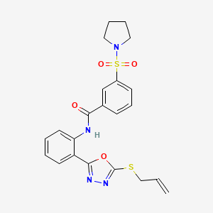 molecular formula C22H22N4O4S2 B2552051 N-{2-[5-(prop-2-en-1-ylsulfanyl)-1,3,4-oxadiazol-2-yl]phenyl}-3-(pyrrolidin-1-ylsulfonyl)benzamide CAS No. 900136-08-5