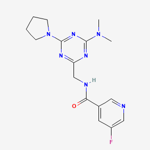molecular formula C16H20FN7O B2552237 N-((4-(dimethylamino)-6-(pyrrolidin-1-yl)-1,3,5-triazin-2-yl)methyl)-5-fluoronicotinamide CAS No. 2034471-58-2