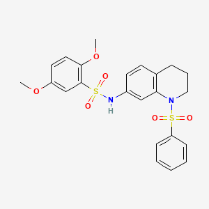 molecular formula C23H24N2O6S2 B2552267 N-[1-(benzenesulfonyl)-1,2,3,4-tetrahydroquinolin-7-yl]-2,5-dimethoxybenzene-1-sulfonamide CAS No. 946226-19-3