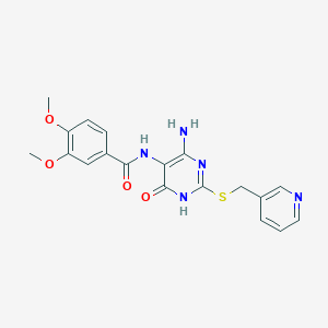 molecular formula C19H19N5O4S B2552324 N-(4-amino-6-oxo-2-((pyridin-3-ylmethyl)thio)-1,6-dihydropyrimidin-5-yl)-3,4-dimethoxybenzamide CAS No. 868228-26-6