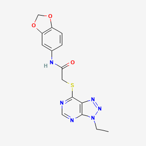 molecular formula C15H14N6O3S B2552346 N-(2H-1,3-benzodioxol-5-yl)-2-({3-ethyl-3H-[1,2,3]triazolo[4,5-d]pyrimidin-7-yl}sulfanyl)acetamide CAS No. 1058496-25-5