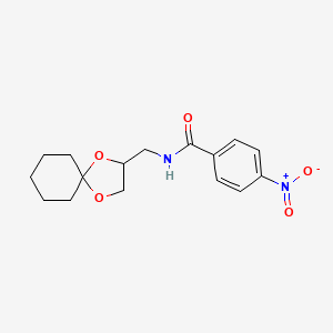 molecular formula C16H20N2O5 B2552354 N-(1,4-dioxaspiro[4.5]decan-2-ylmethyl)-4-nitrobenzamide CAS No. 899957-66-5