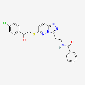 molecular formula C22H18ClN5O2S B2552357 N-(2-(6-((2-(4-chlorophenyl)-2-oxoethyl)thio)-[1,2,4]triazolo[4,3-b]pyridazin-3-yl)ethyl)benzamide CAS No. 872994-52-0