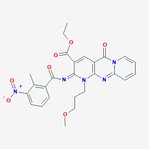 molecular formula C26H25N5O7 B2552404 ethyl 7-(3-methoxypropyl)-6-(2-methyl-3-nitrobenzoyl)imino-2-oxo-1,7,9-triazatricyclo[8.4.0.03,8]tetradeca-3(8),4,9,11,13-pentaene-5-carboxylate CAS No. 534578-78-4