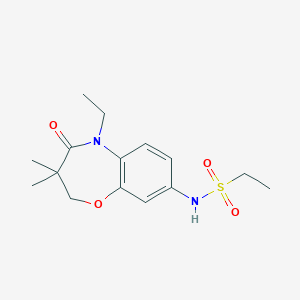 molecular formula C15H22N2O4S B2552429 N-(5-乙基-3,3-二甲基-4-氧代-2,3,4,5-四氢苯并[b][1,4]噁唑并[2,1-d][1,4]噁嗪-8-基)乙磺酰胺 CAS No. 922097-56-1