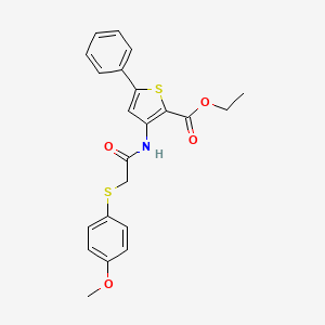 molecular formula C22H21NO4S2 B2552432 Ethyl 3-(2-((4-methoxyphenyl)thio)acetamido)-5-phenylthiophene-2-carboxylate CAS No. 922922-57-4