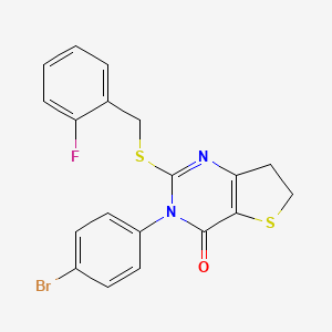 molecular formula C19H14BrFN2OS2 B2552440 3-(4-bromophenyl)-2-((2-fluorobenzyl)thio)-6,7-dihydrothieno[3,2-d]pyrimidin-4(3H)-one CAS No. 687567-24-4