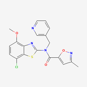 molecular formula C19H15ClN4O3S B2552449 N-(7-chloro-4-methoxy-1,3-benzothiazol-2-yl)-3-methyl-N-[(pyridin-3-yl)methyl]-1,2-oxazole-5-carboxamide CAS No. 946285-45-6
