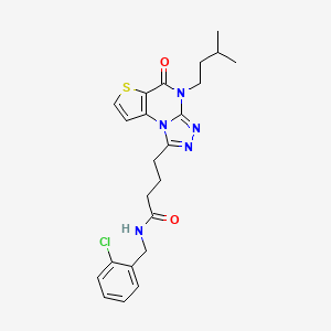 molecular formula C23H26ClN5O2S B2552505 N-(2-chlorobenzyl)-4-[4-(3-methylbutyl)-5-oxo-4,5-dihydrothieno[2,3-e][1,2,4]triazolo[4,3-a]pyrimidin-1-yl]butanamide CAS No. 892775-09-6