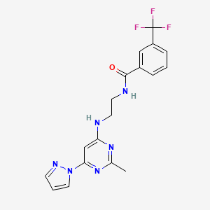 molecular formula C18H17F3N6O B2552539 N-(2-((2-methyl-6-(1H-pyrazol-1-yl)pyrimidin-4-yl)amino)ethyl)-3-(trifluoromethyl)benzamide CAS No. 1171355-95-5