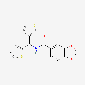 molecular formula C17H13NO3S2 B2552551 N-(thiophen-2-yl(thiophen-3-yl)methyl)benzo[d][1,3]dioxole-5-carboxamide CAS No. 2034514-03-7