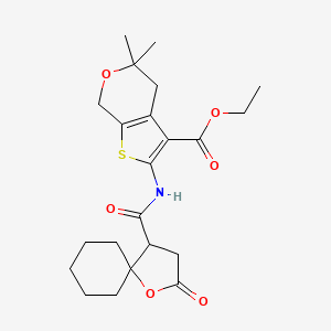 molecular formula C22H29NO6S B2552555 ethyl 5,5-dimethyl-2-{2-oxo-1-oxaspiro[4.5]decane-4-amido}-4H,5H,7H-thieno[2,3-c]pyran-3-carboxylate CAS No. 442552-84-3