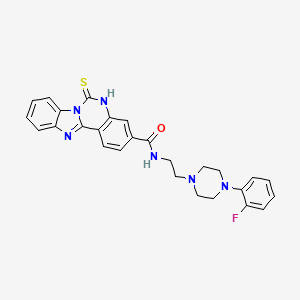 molecular formula C27H25FN6OS B2552573 N-{2-[4-(2-fluorophenyl)piperazin-1-yl]ethyl}-9-sulfanylidene-8,10,17-triazatetracyclo[8.7.0.0^{2,7}.0^{11,16}]heptadeca-1(17),2,4,6,11(16),12,14-heptaene-5-carboxamide CAS No. 688792-59-8